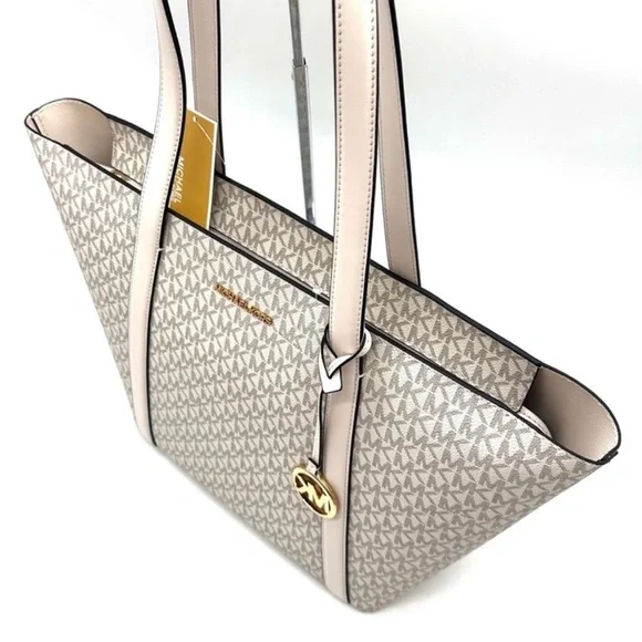 Michael Kors Pratt Large Signature Logo Tote Bag & Double Zip Wallet Light Cream - Picture 7 of 11